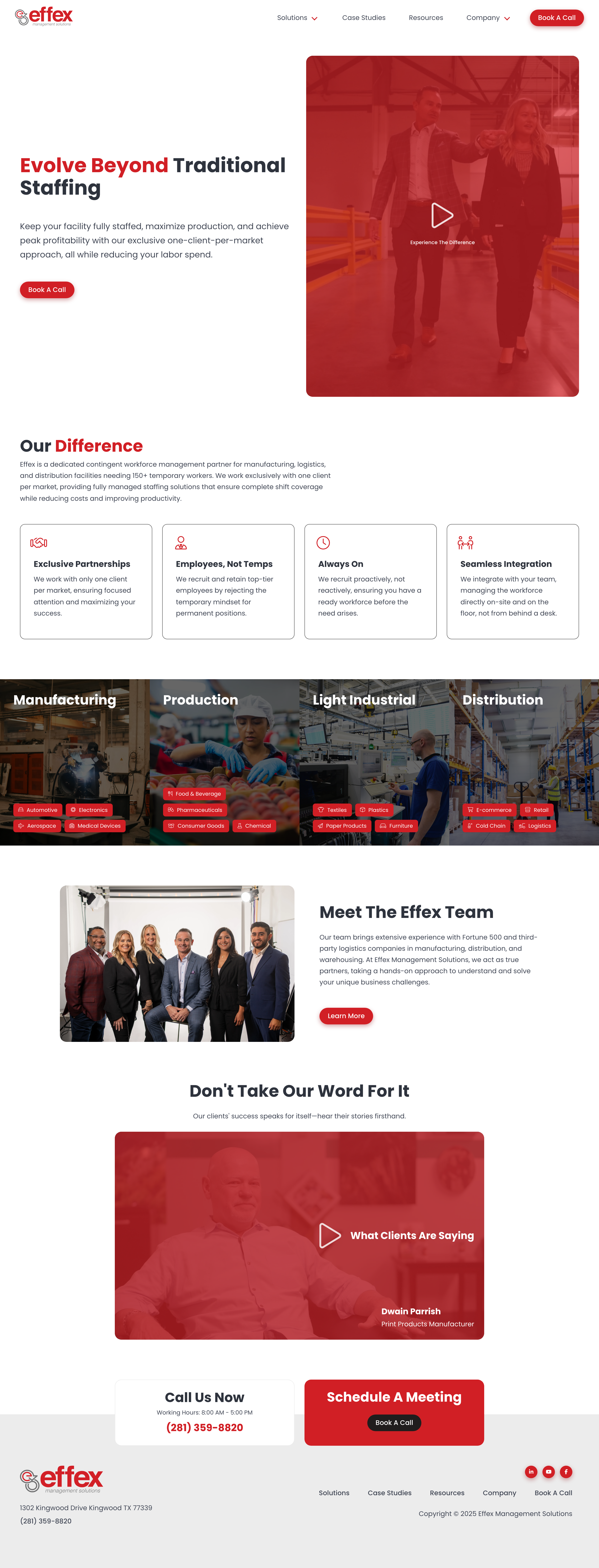 Effex Management Solutions desktop view